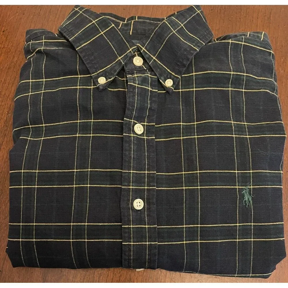 Polo‎ Ralph Lauren Men's Shirt Classic Fit XL Long Sleeve Black Plaid Button Up